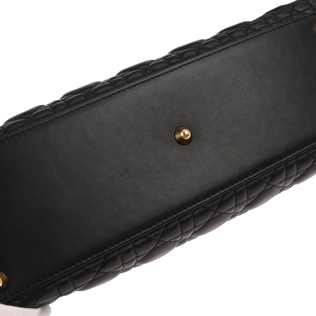 Christian Dior Black Lambskin Large Lady Dior Cannage 2way Shoulder Handbag