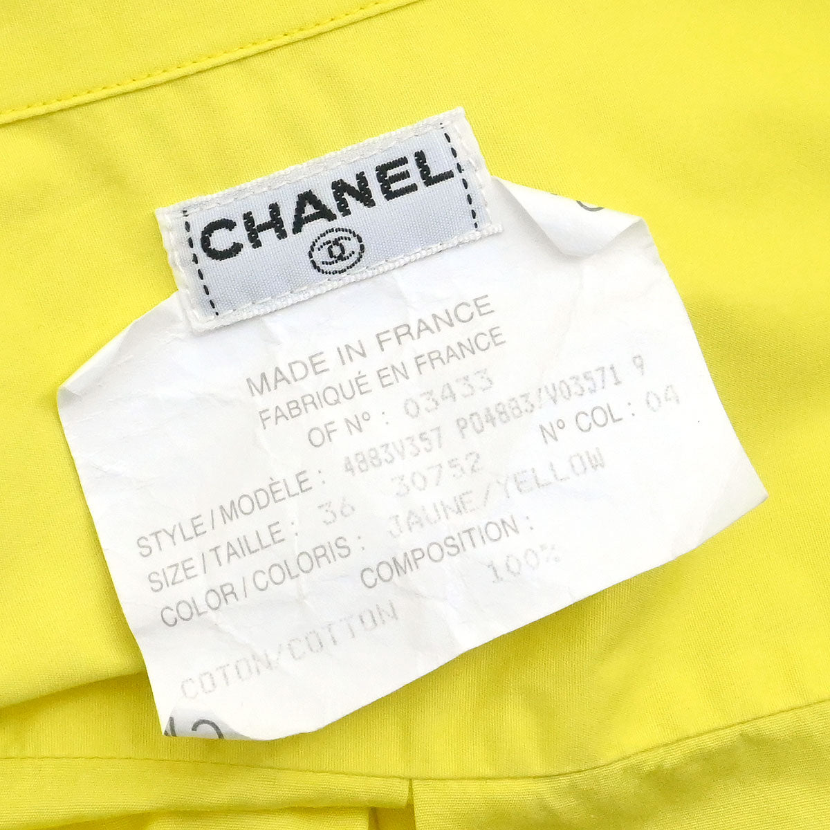 Chanel Blouse Shirt Yellow #36