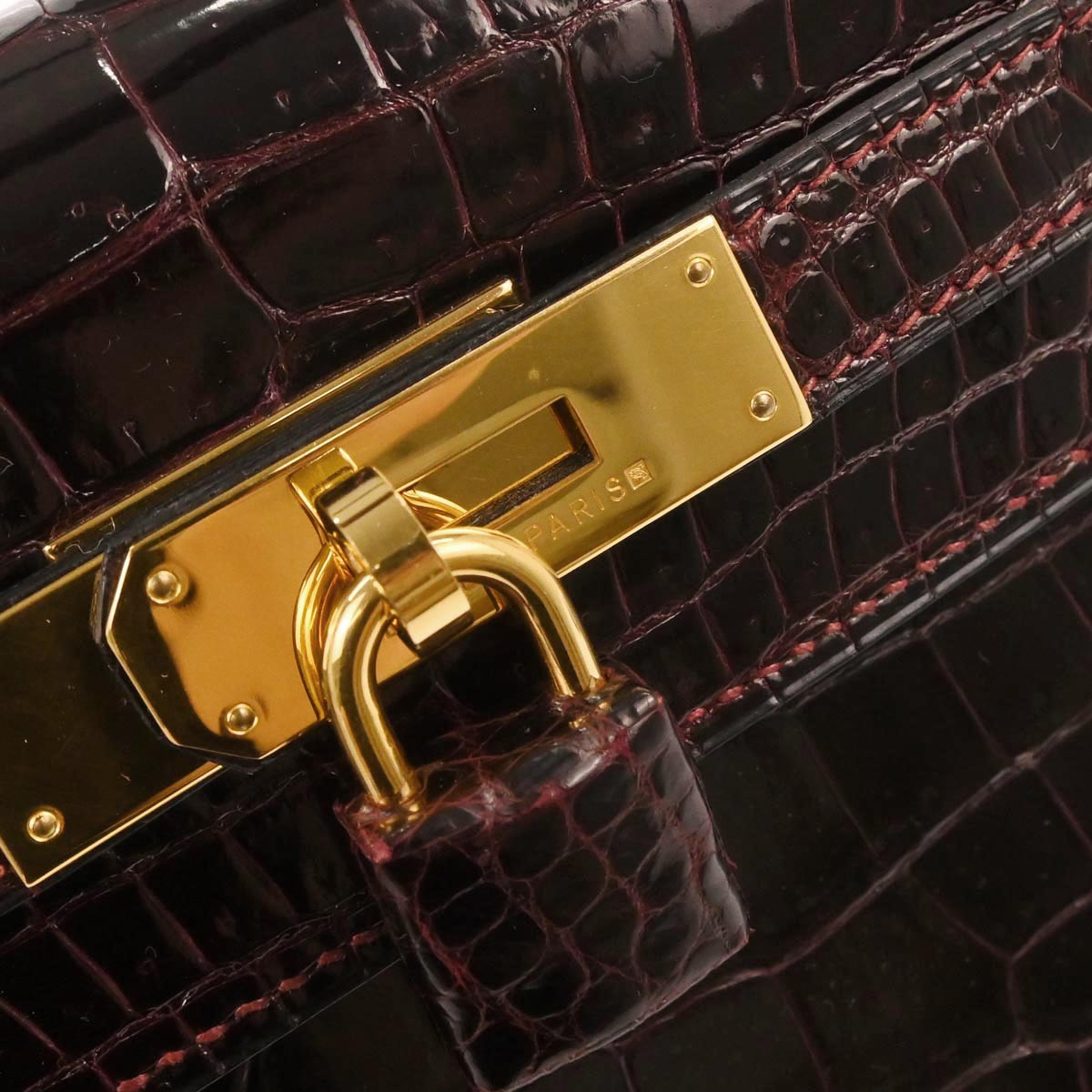 Hermes * Raisin Porosus Kelly 28 Sellier 2way Shoulder Handbag