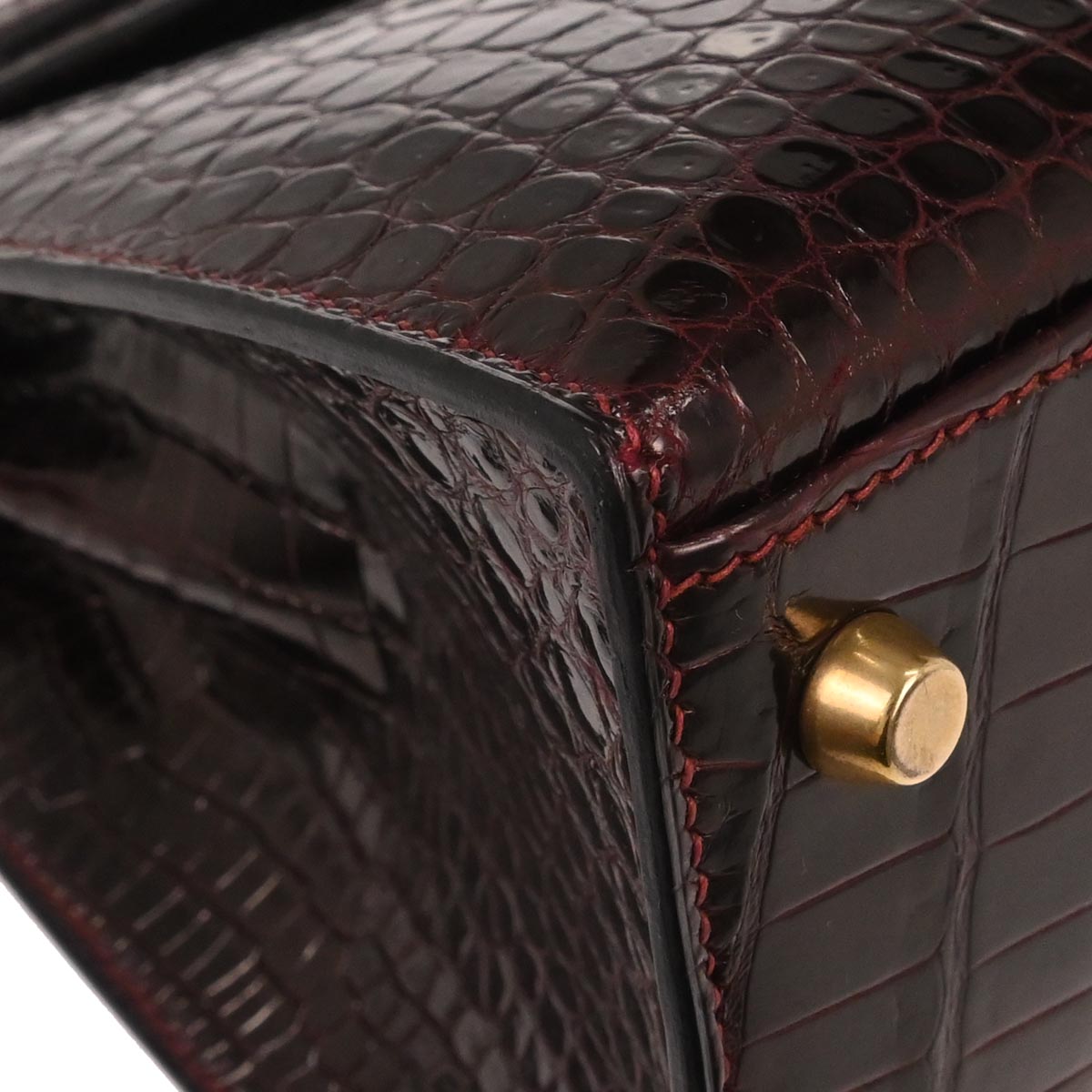 Hermes * Raisin Porosus Kelly 28 Sellier 2way Shoulder Handbag