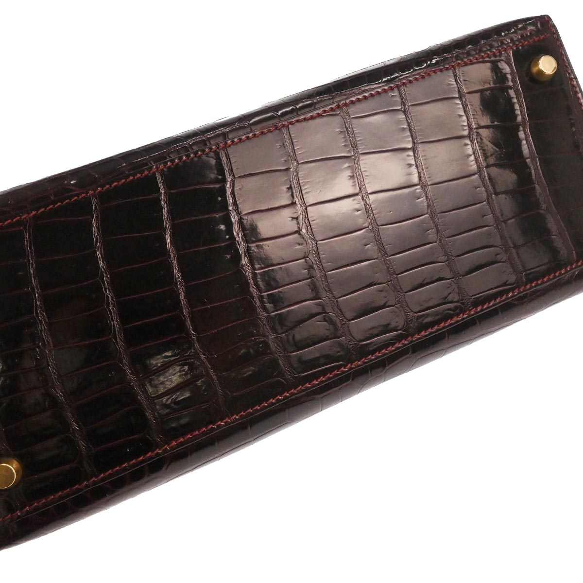 Hermes * Raisin Porosus Kelly 28 Sellier 2way Shoulder Handbag