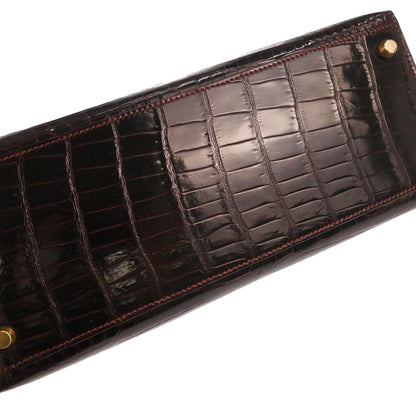 Hermes * Raisin Porosus Kelly 28 Sellier 2way Shoulder Handbag