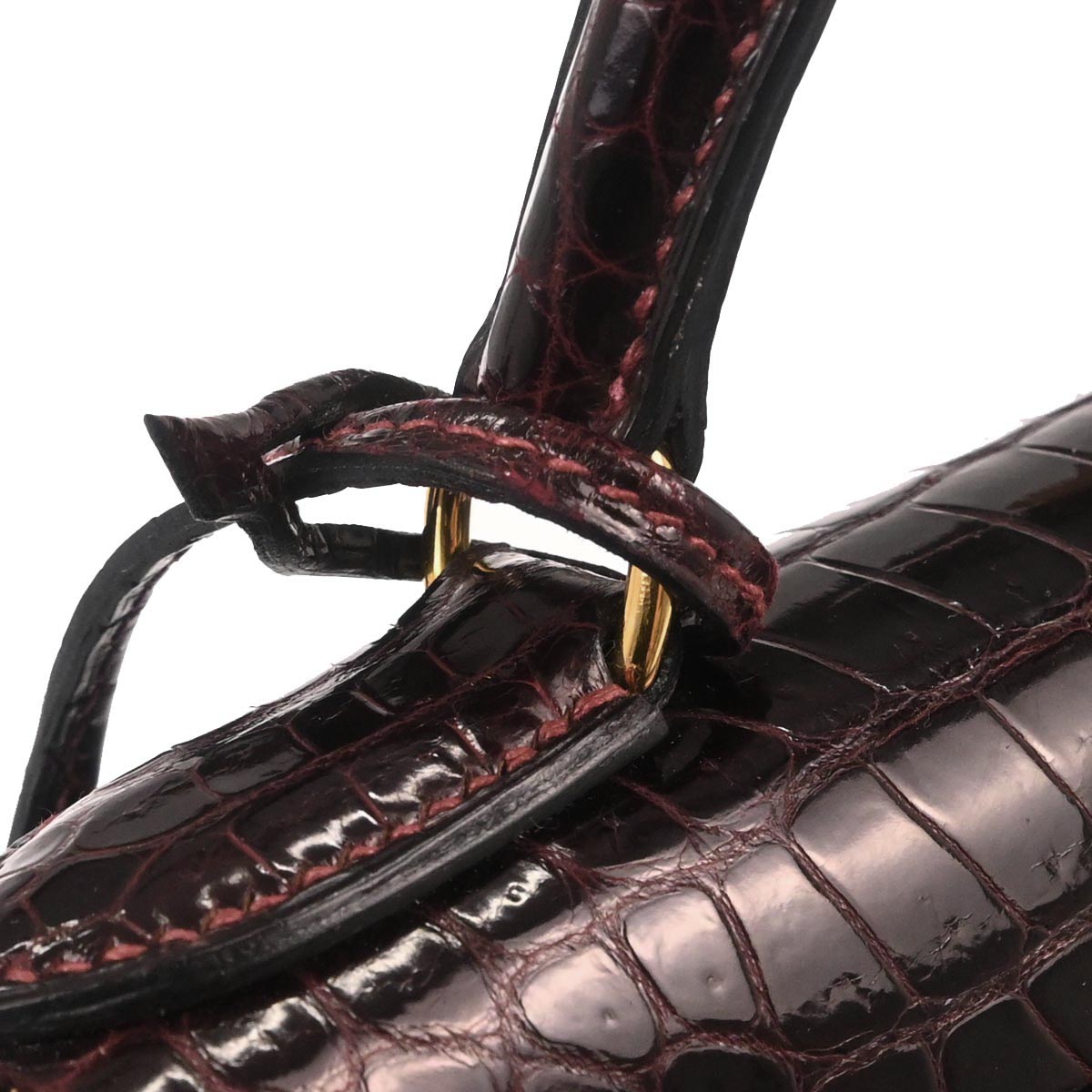 Hermes * Raisin Porosus Kelly 28 Sellier 2way Shoulder Handbag