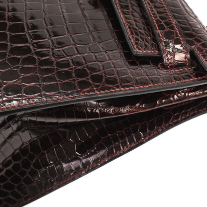 Hermes * Raisin Porosus Kelly 28 Sellier 2way Shoulder Handbag