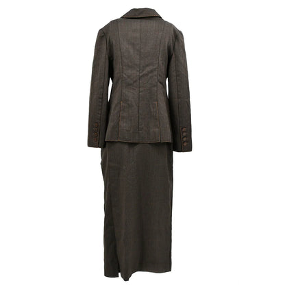 Chanel Setup Suit Jacket Skirt Brown 98A #42