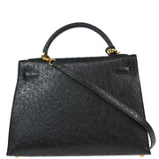 Hermes * 1995 Black Ostrich Kelly 32 Sellier Handbag