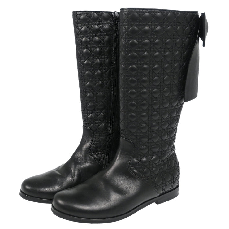 Christian Dior * Black Leather Cannage Middle Boots Shoes #32