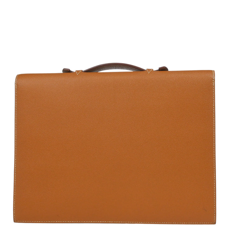 Hermes 1999 Gold Courchevel Sac a Depeches 38 Briefcase