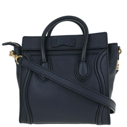 Celine Navy Leather Nano Luggage 2way Shoulder Tote Bag