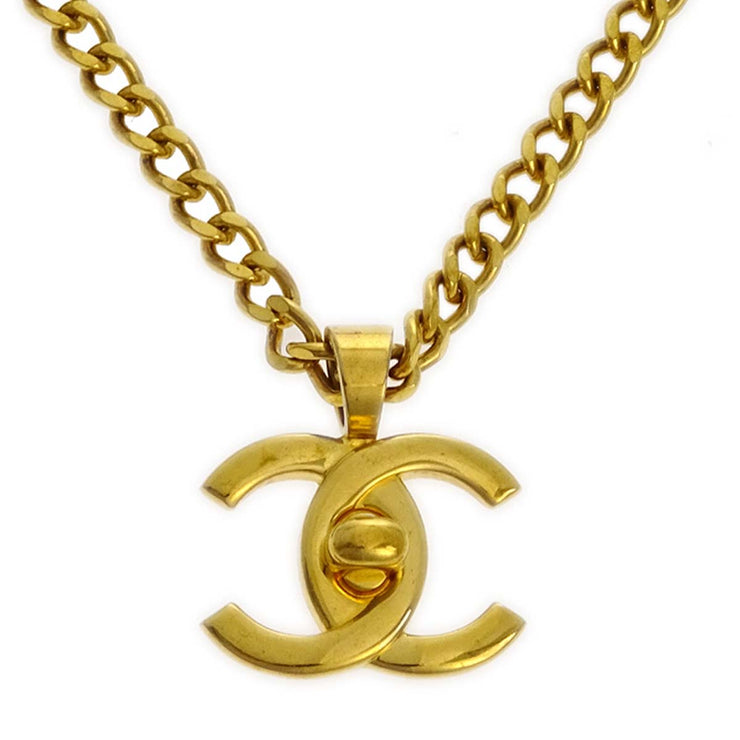 Chanel Turnlock Gold Chain Necklace Pendant 97P