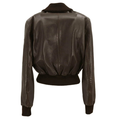 Chanel Zip Up Leather Jacket Brown