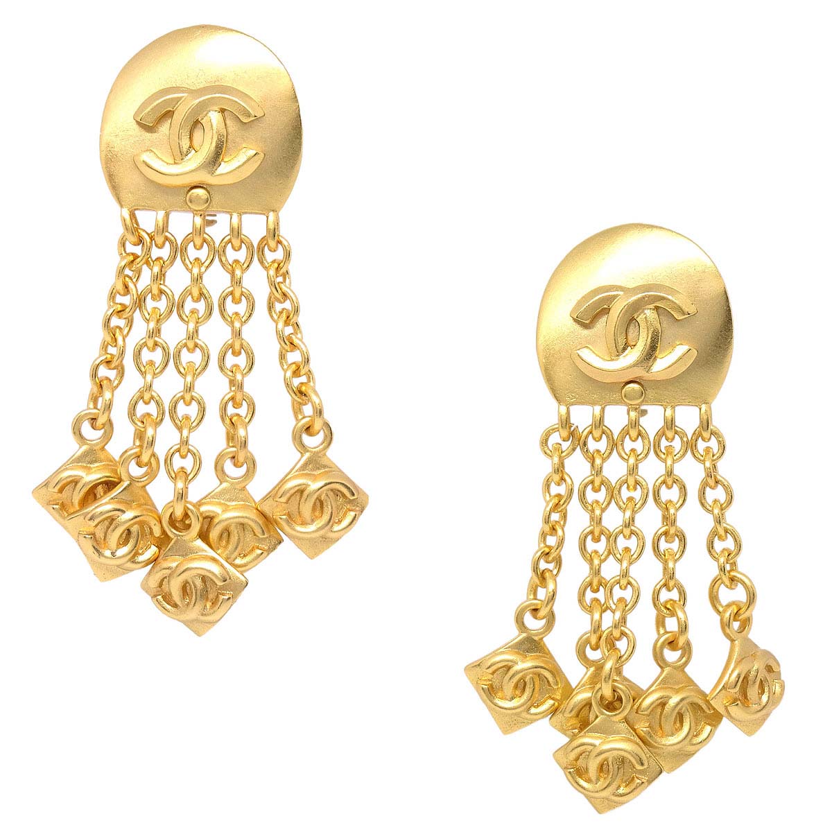 Chanel 1996 Dangle Fringe Clip-On Earrings Gold