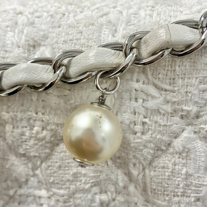 Chanel 2004-2005 White Tweed Medium Classic Double Flap Shoulder Bag