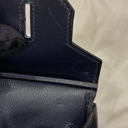 Hermes Blue Indigo Box Calf Birkin 30 Handbag