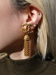 Chanel Fringe Charm Dangle Earrings Clip-On Gold 93A