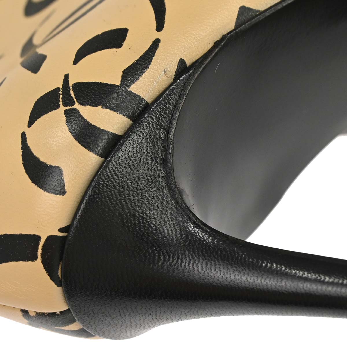 Chanel * Beige Black CC Leather Short Boots Shoes #37