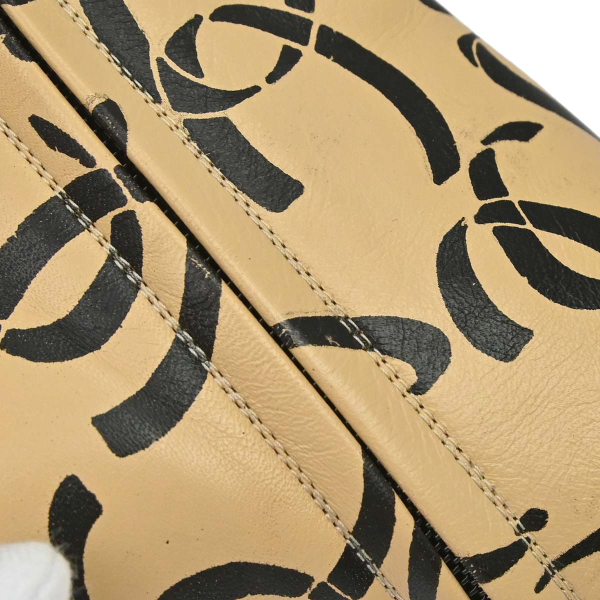 Chanel * Beige Black CC Leather Short Boots Shoes #37