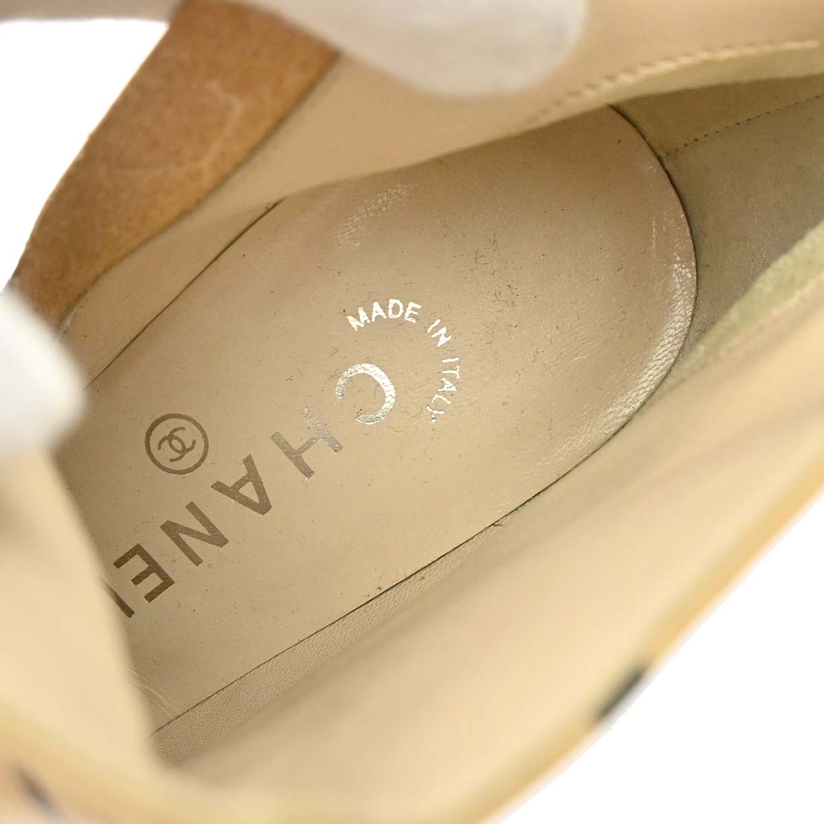 Chanel * Beige Black CC Leather Short Boots Shoes #37