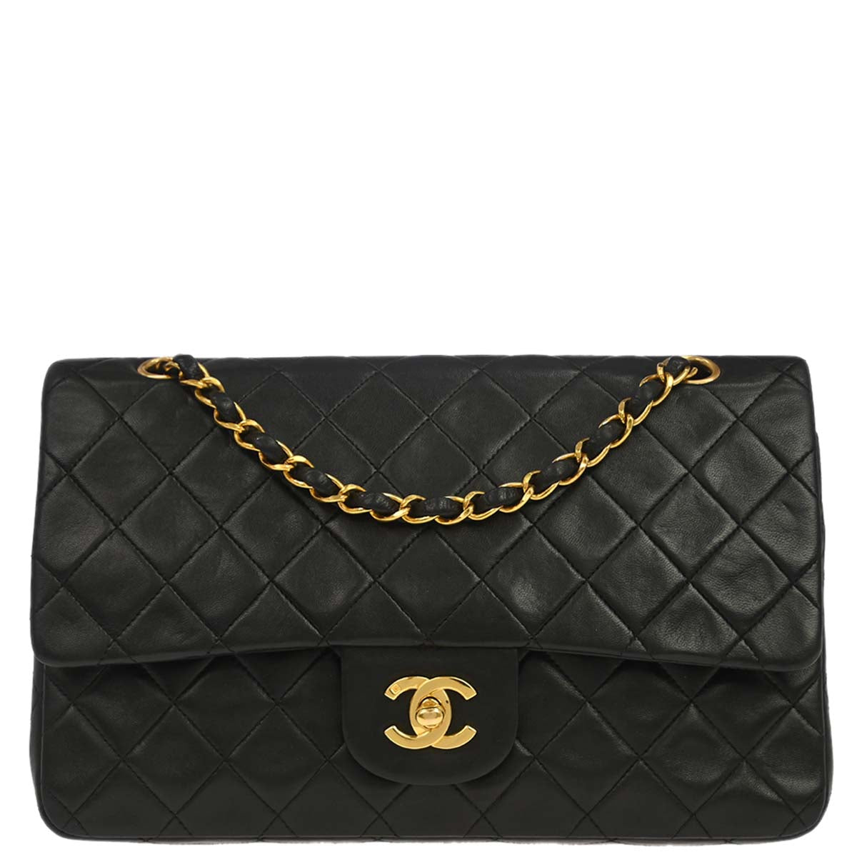 Chanel 1994-1996 Black Lambskin Medium Classic Double Flap Shoulder Bag