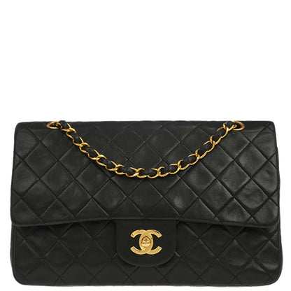Chanel 1994-1996 Black Lambskin Medium Classic Double Flap Shoulder Bag