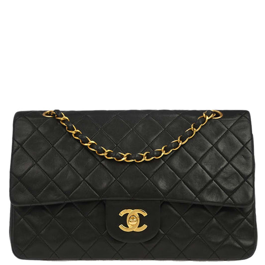 Chanel 1994-1996 Black Lambskin Medium Classic Double Flap Shoulder Bag