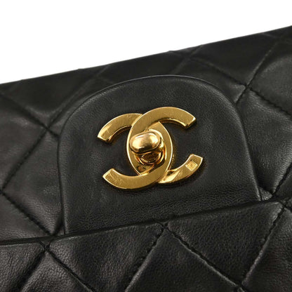 Chanel 1994-1996 Black Lambskin Medium Classic Double Flap Shoulder Bag