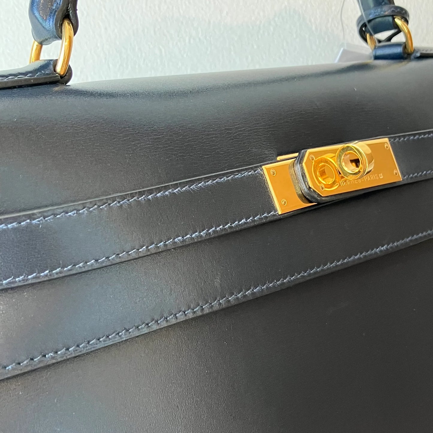 Hermes 1996 Navy Box Calf Kelly 32 Sellier 2way Shoulder Handbag