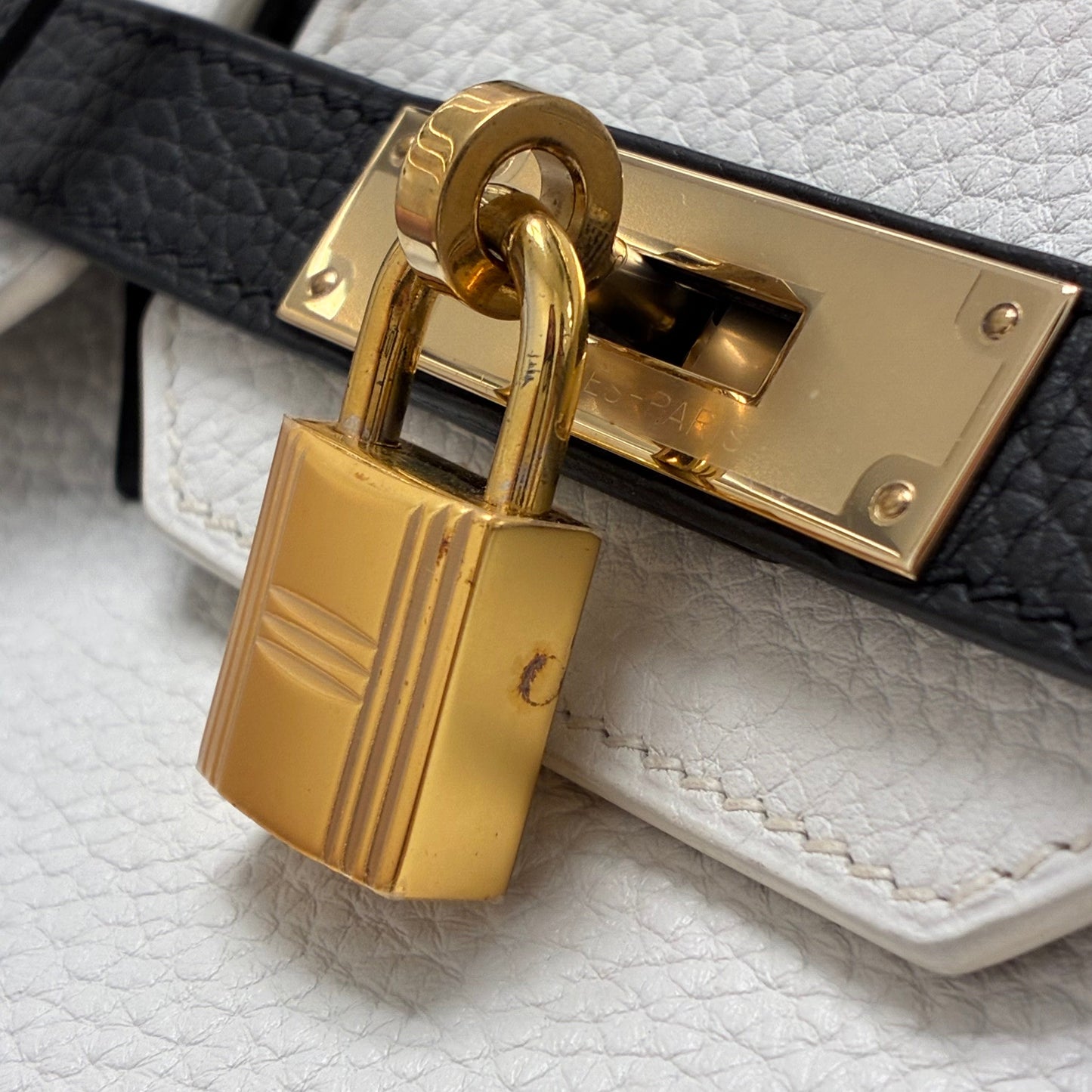 Hermes 2017 White Black Togo Birkin 30 Handbag