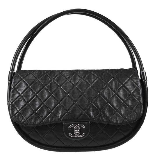 Chanel 2013-2014 Black Lambskin Large Hula Hoop Handbag