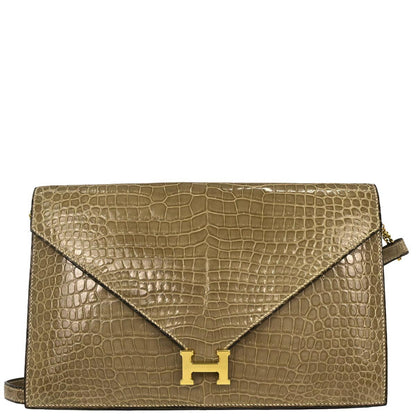 Hermes * Beige Crocodile Lydie Clutch Shoulder Bag