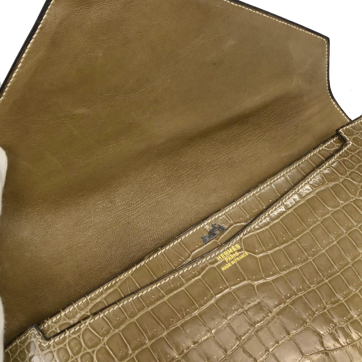 Hermes * Beige Crocodile Lydie Clutch Shoulder Bag