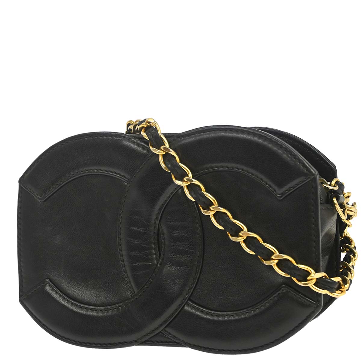 Chanel 1989-1991 Black Lambskin Jumbo CC Tassel Single Chain Shoulder Bag