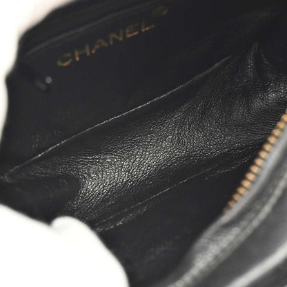Chanel 1989-1991 Black Lambskin Jumbo CC Tassel Single Chain Shoulder Bag