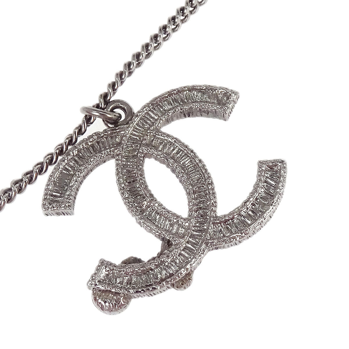 Chanel CC Chain Pendant Necklace Silver Rhinestone 10A