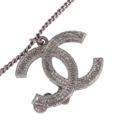 Chanel CC Chain Pendant Necklace Silver Rhinestone 10A