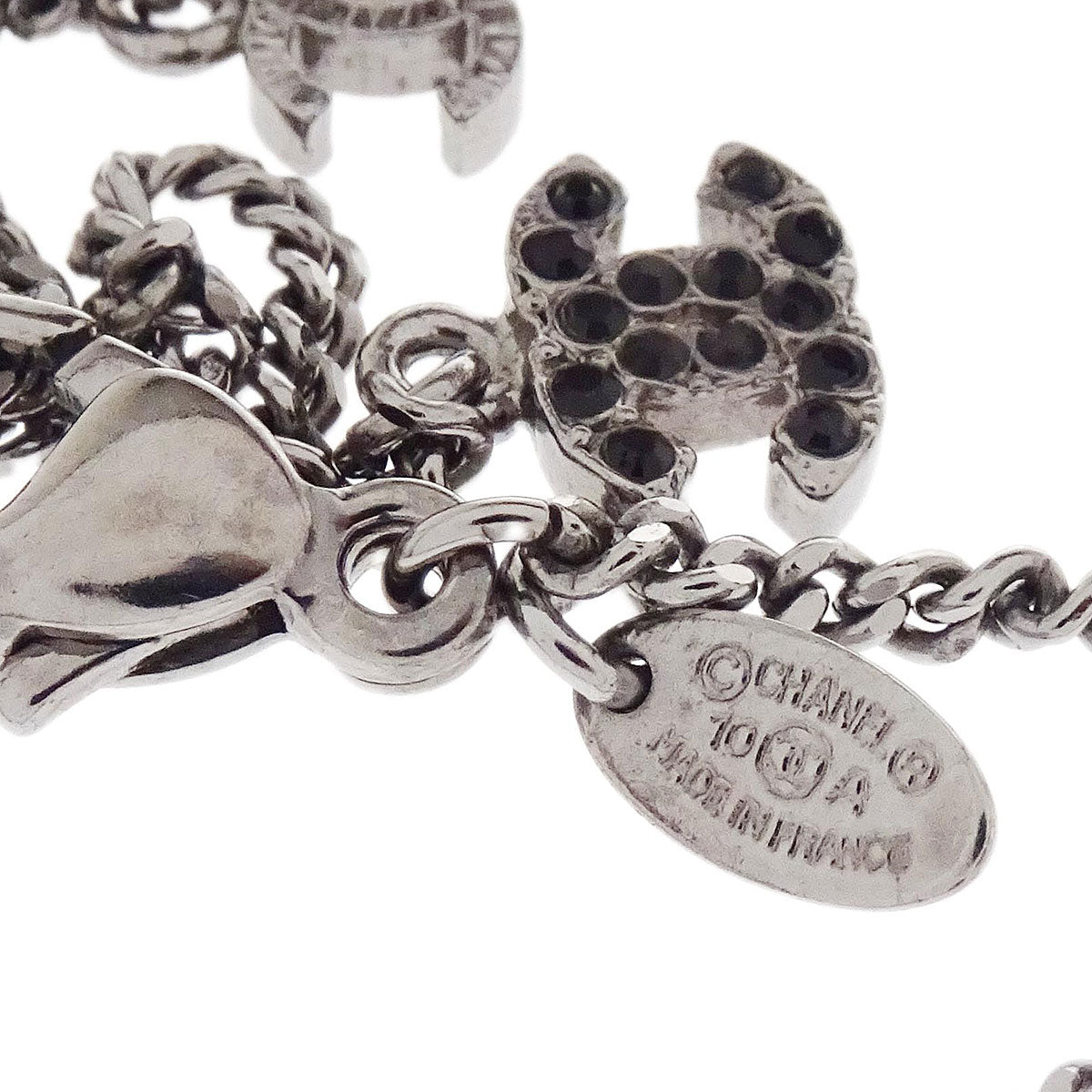 Chanel CC Chain Pendant Necklace Silver Rhinestone 10A