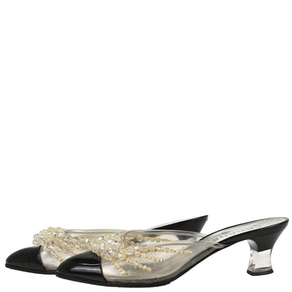 Chanel * Black Clear PVC Patent Leather Beads Mules Shoes #40