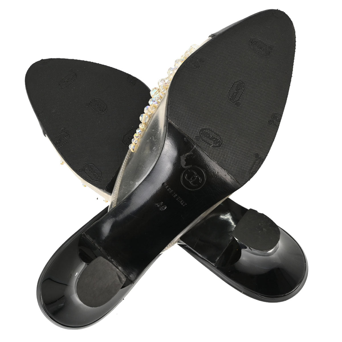 Chanel * Black Clear PVC Patent Leather Beads Mules Shoes #40