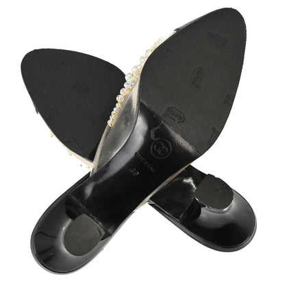 Chanel * Black Clear PVC Patent Leather Beads Mules Shoes #40