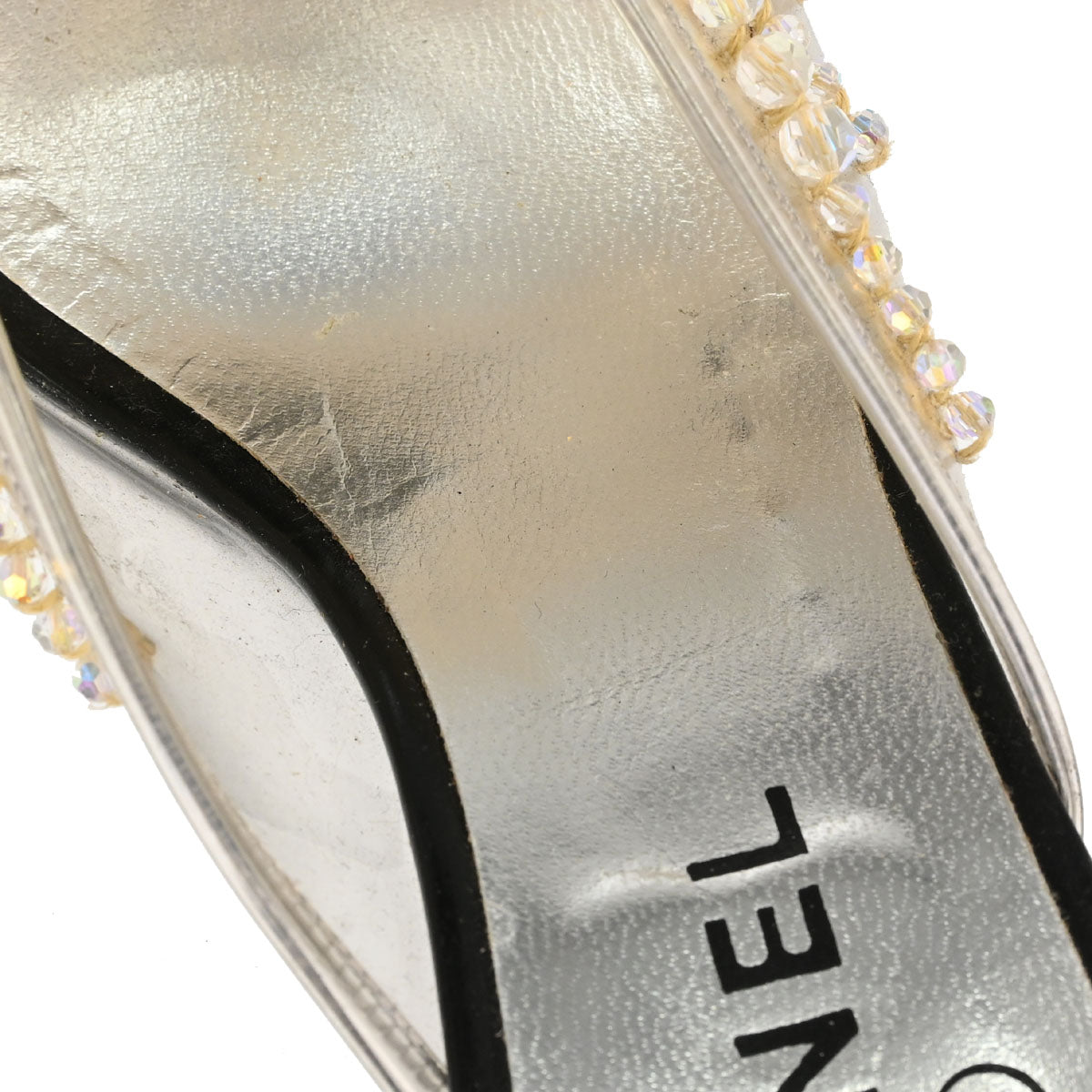 Chanel * Black Clear PVC Patent Leather Beads Mules Shoes #40