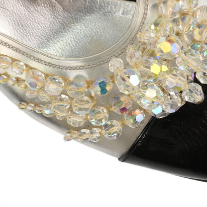 Chanel * Black Clear PVC Patent Leather Beads Mules Shoes #40
