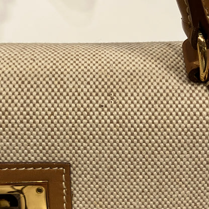 Hermes Beige Natural Toile H Vache Kelly 28 Sellier 2way Shoulder Handbag