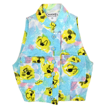 Chanel Flower Pattern Sleeveless Vest Jacket Light Blue Cotton