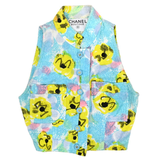 Chanel Flower Pattern Sleeveless Vest Jacket Light Blue Cotton