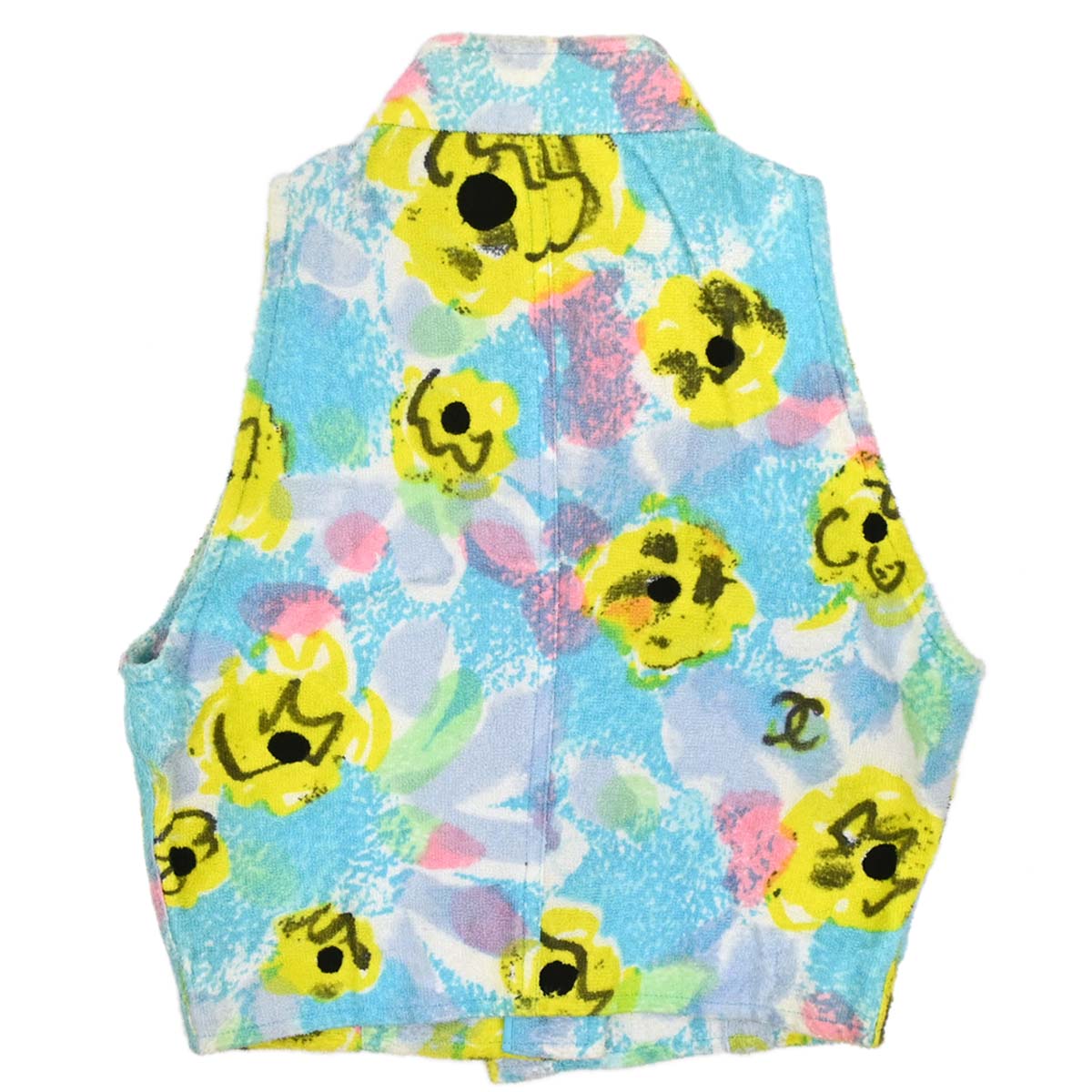 Chanel Flower Pattern Sleeveless Vest Jacket Light Blue Cotton