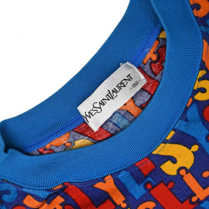 Yves Saint Laurent Logos Round Neck Short Sleeve Top Blue #150