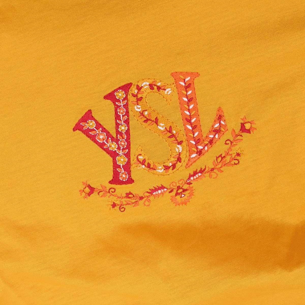 Yves Saint Laurent Logos Round Neck Short Sleeve Top Yellow #150