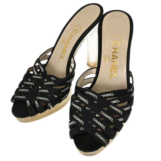 Chanel * Black Clear Canvas Acrylic Mules Shoes #36