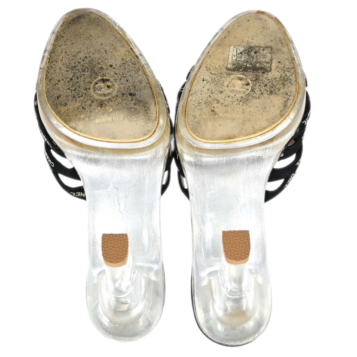 Chanel * Black Clear Canvas Acrylic Mules Shoes #36