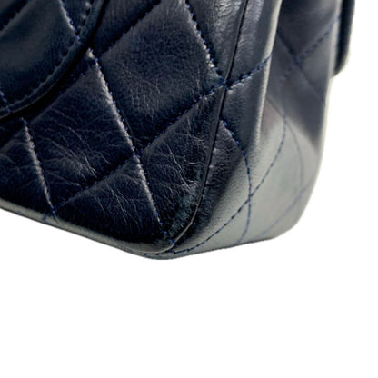 Chanel 1989-1991 Navy Lambskin Small Classic Double Flap Shoulder Bag